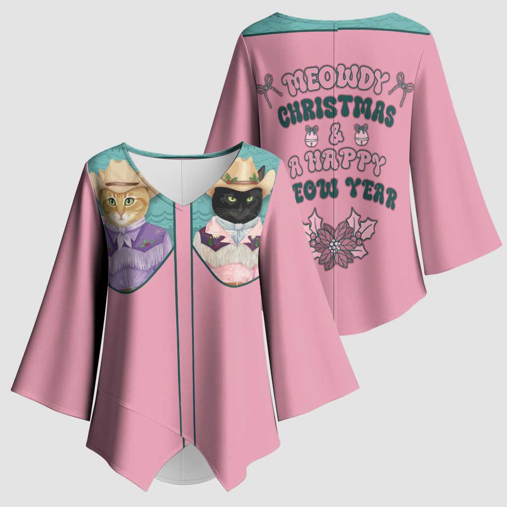 Western Yoke Kimono Sleeve Blouse Meowdy Christmas And A Meow Year - Wonder Print Shop