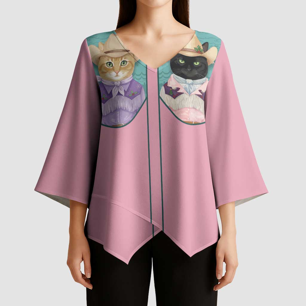 Western Yoke Kimono Sleeve Blouse Meowdy Christmas And A Meow Year - Wonder Print Shop