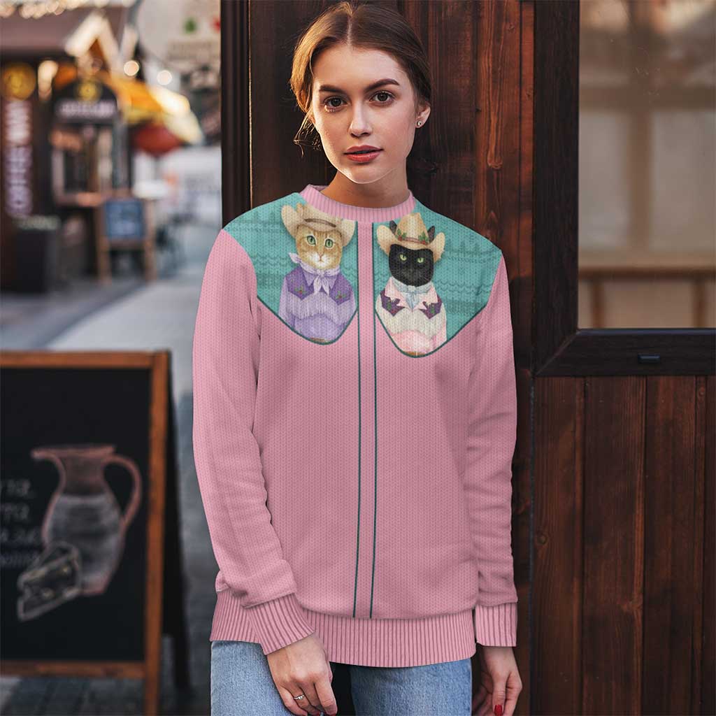 Western Yoke Ugly Christmas Sweater Meowdy Christmas And A Meow Year - Wonder Print Shop