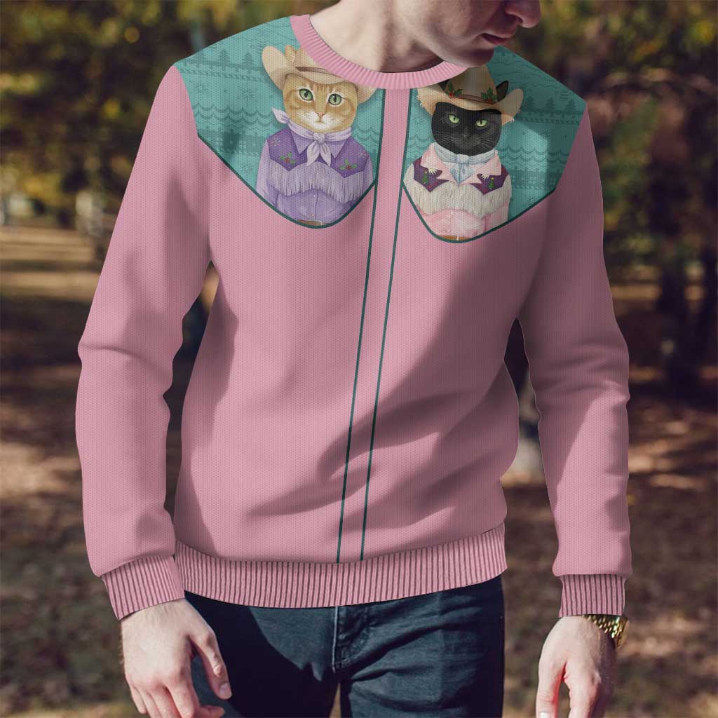 Western Yoke Ugly Christmas Sweater Meowdy Christmas And A Meow Year - Wonder Print Shop