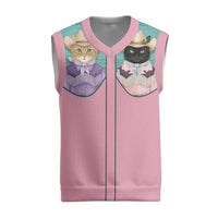 Western Yoke Christmas Knitted V-Neck Vest Meowdy Christmas And A Meow Year - Wonder Print Shop