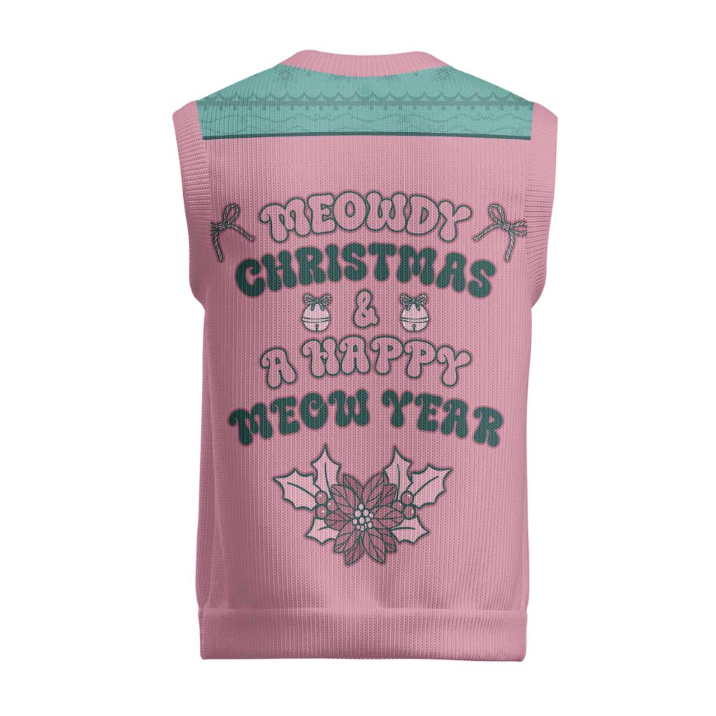 Western Yoke Christmas Knitted V-Neck Vest Meowdy Christmas And A Meow Year - Wonder Print Shop