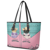 Western Yoke Leather Tote Bag Meowdy Christmas And A Meow Year - Wonder Print Shop