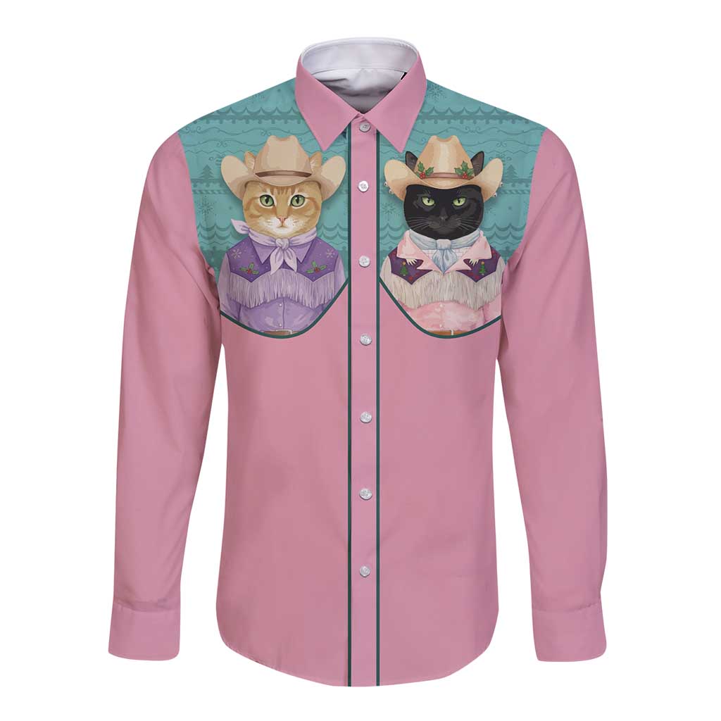 Western Yoke Long Sleeve Button Shirt Meowdy Christmas And A Meow Year - Wonder Print Shop