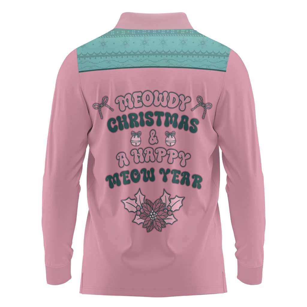 Western Yoke Long Sleeve Polo Shirt Meowdy Christmas And A Meow Year - Wonder Print Shop