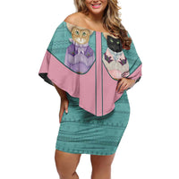 Western Yoke Off Shoulder Short Dress Meowdy Christmas And A Meow Year - Wonder Print Shop