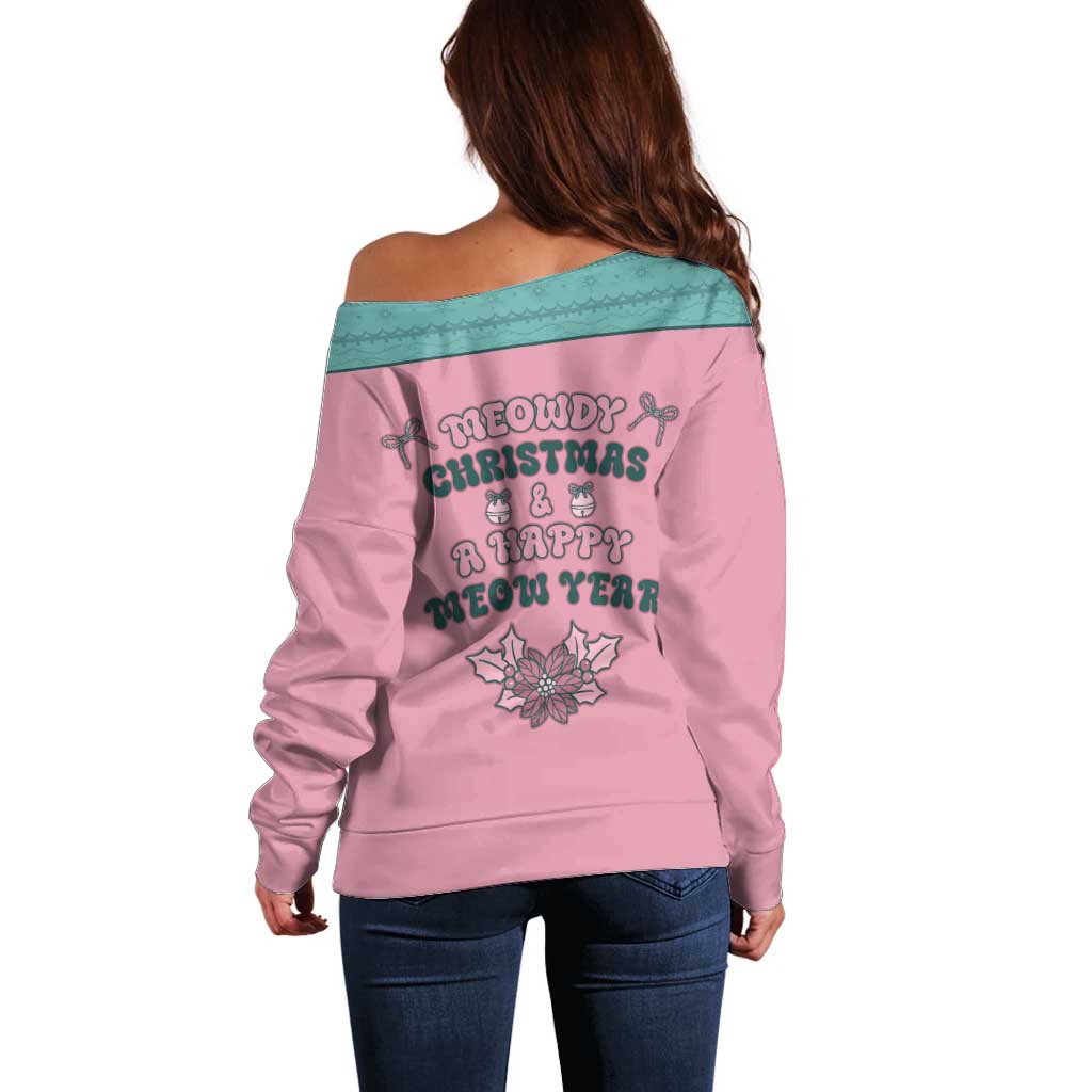 Western Yoke Off Shoulder Sweater Meowdy Christmas And A Meow Year - Wonder Print Shop