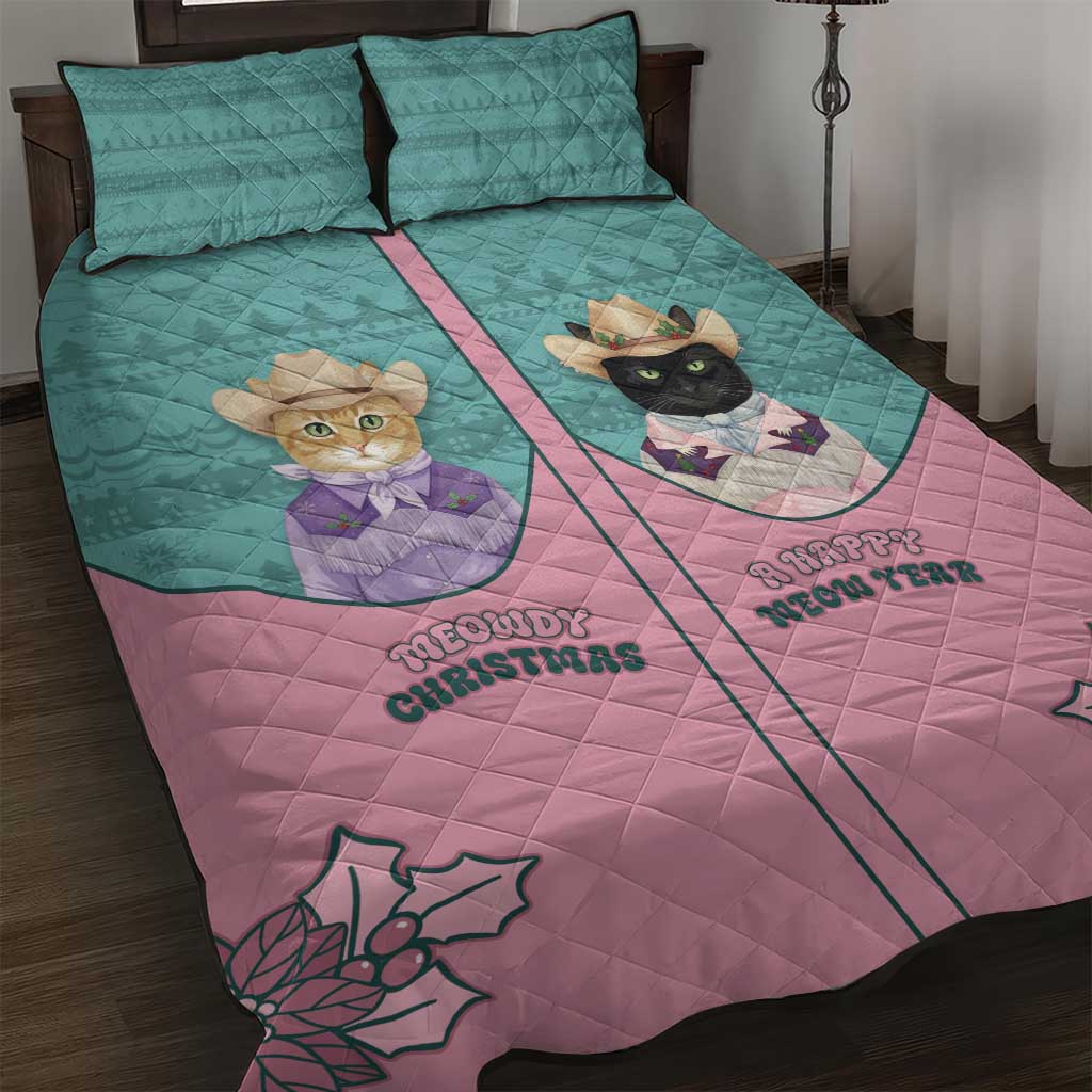 Western Yoke Quilt Bed Set Meowdy Christmas And A Meow Year - Wonder Print Shop