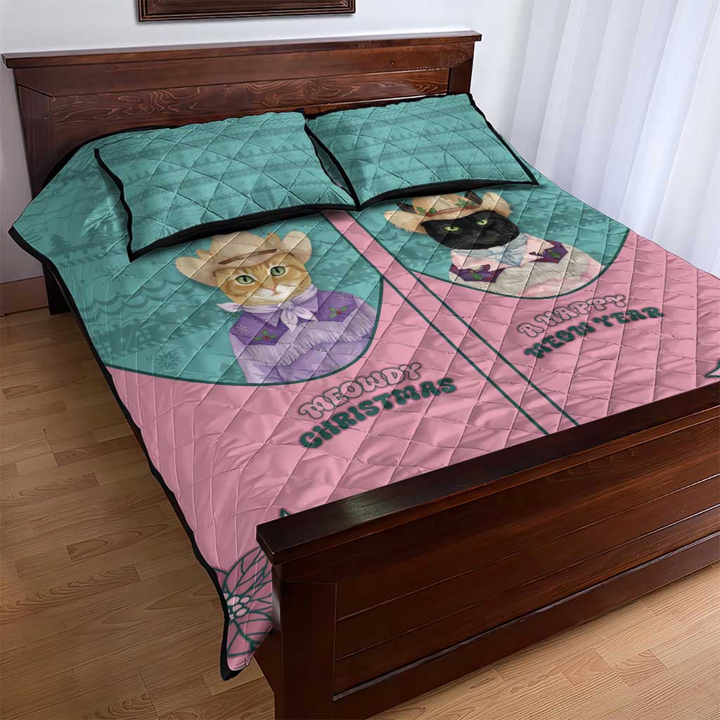 Western Yoke Quilt Bed Set Meowdy Christmas And A Meow Year - Wonder Print Shop