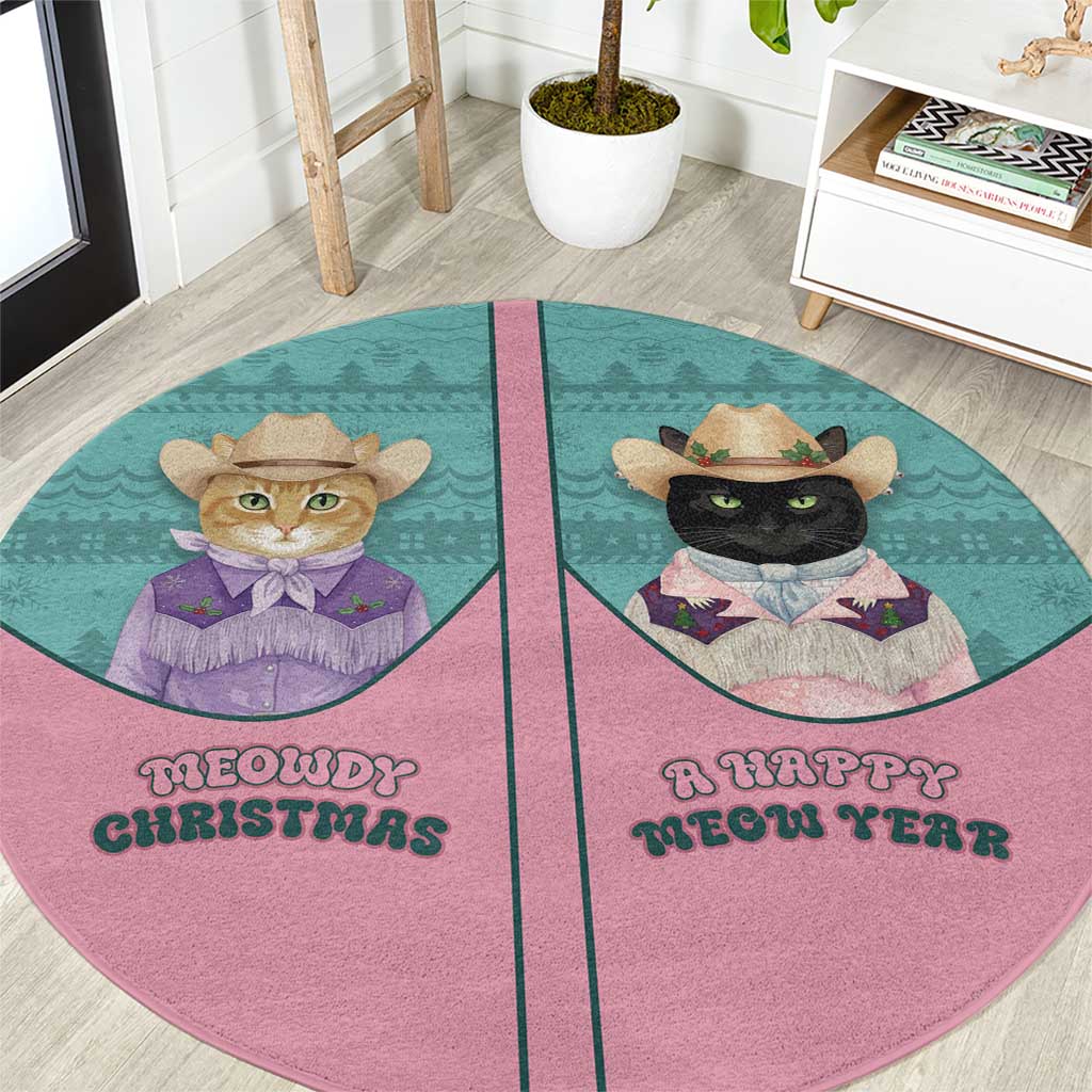 Western Yoke Round Carpet Meowdy Christmas And A Meow Year - Wonder Print Shop