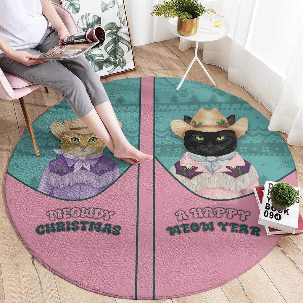 Western Yoke Round Carpet Meowdy Christmas And A Meow Year - Wonder Print Shop