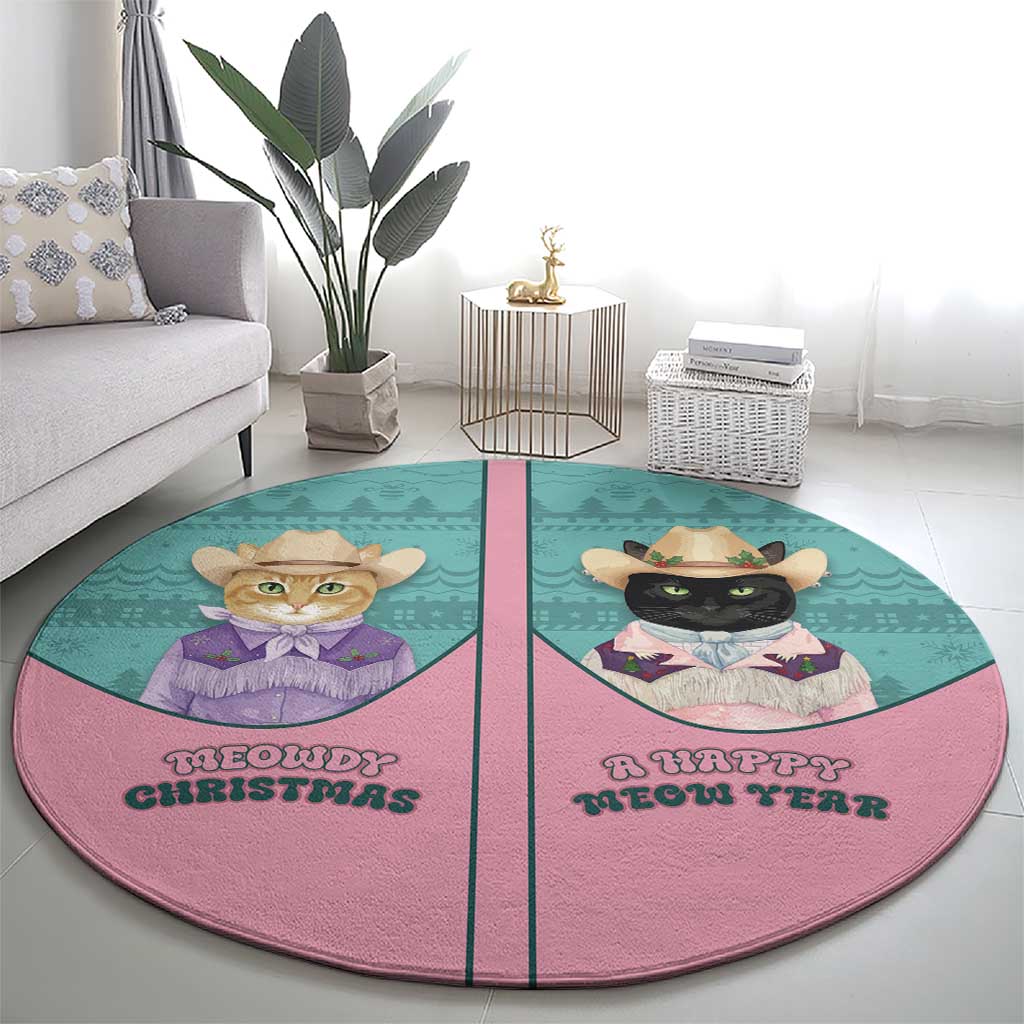 Western Yoke Round Carpet Meowdy Christmas And A Meow Year - Wonder Print Shop
