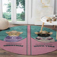 Western Yoke Round Carpet Meowdy Christmas And A Meow Year - Wonder Print Shop