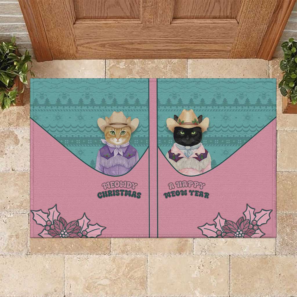 Western Yoke Rubber Doormat Meowdy Christmas And A Meow Year - Wonder Print Shop
