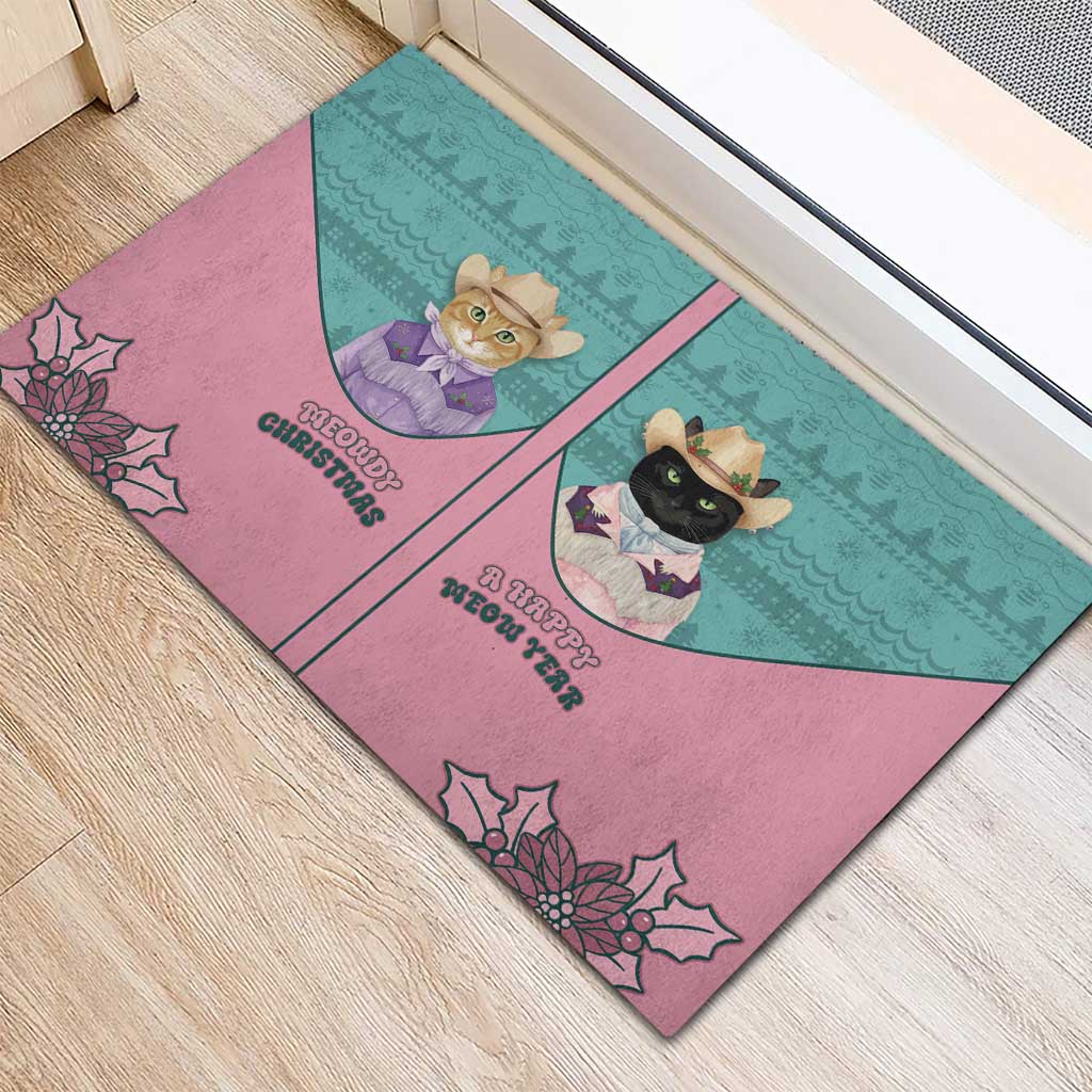 Western Yoke Rubber Doormat Meowdy Christmas And A Meow Year - Wonder Print Shop