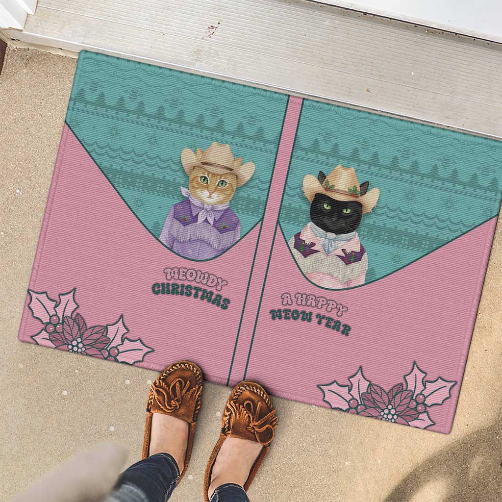 Western Yoke Rubber Doormat Meowdy Christmas And A Meow Year - Wonder Print Shop