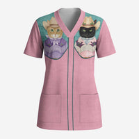 Western Yoke Scrub Top Meowdy Christmas And A Meow Year - Wonder Print Shop