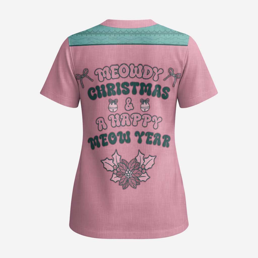 Western Yoke Scrub Top Meowdy Christmas And A Meow Year - Wonder Print Shop