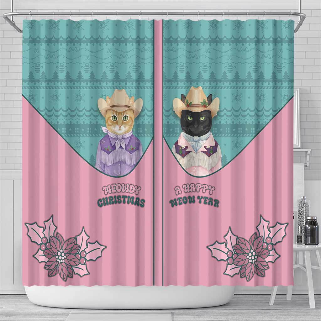Western Yoke Shower Curtain Meowdy Christmas And A Meow Year - Wonder Print Shop