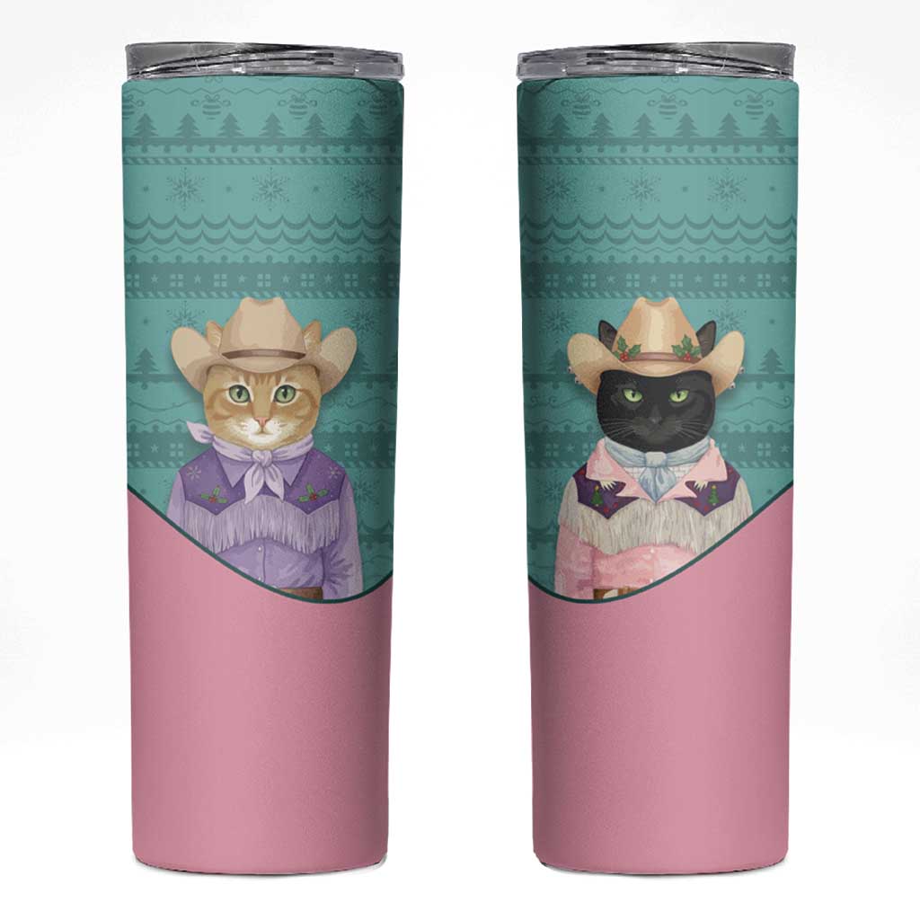 Western Yoke Skinny Tumbler Meowdy Christmas And A Meow Year - Wonder Print Shop