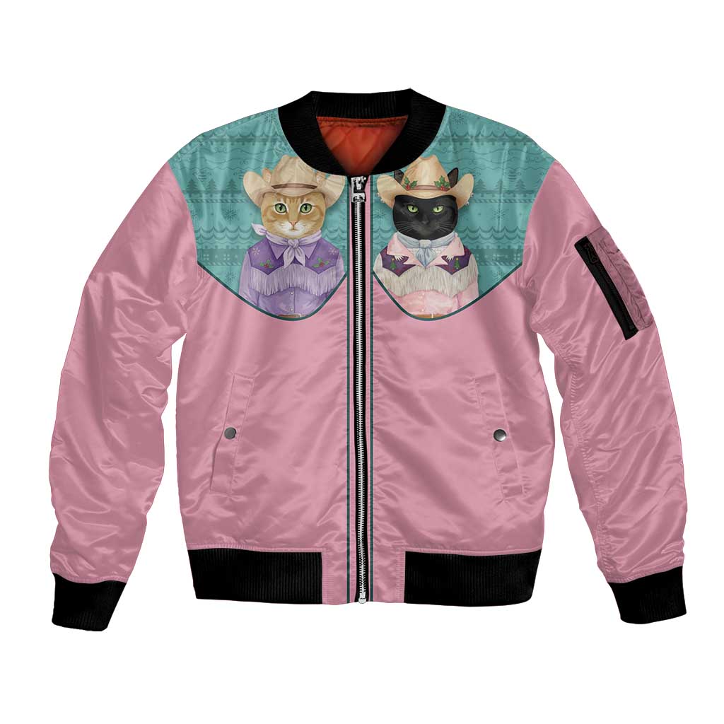 Western Yoke Sleeve Zip Bomber Jacket Meowdy Christmas And A Meow Year - Wonder Print Shop