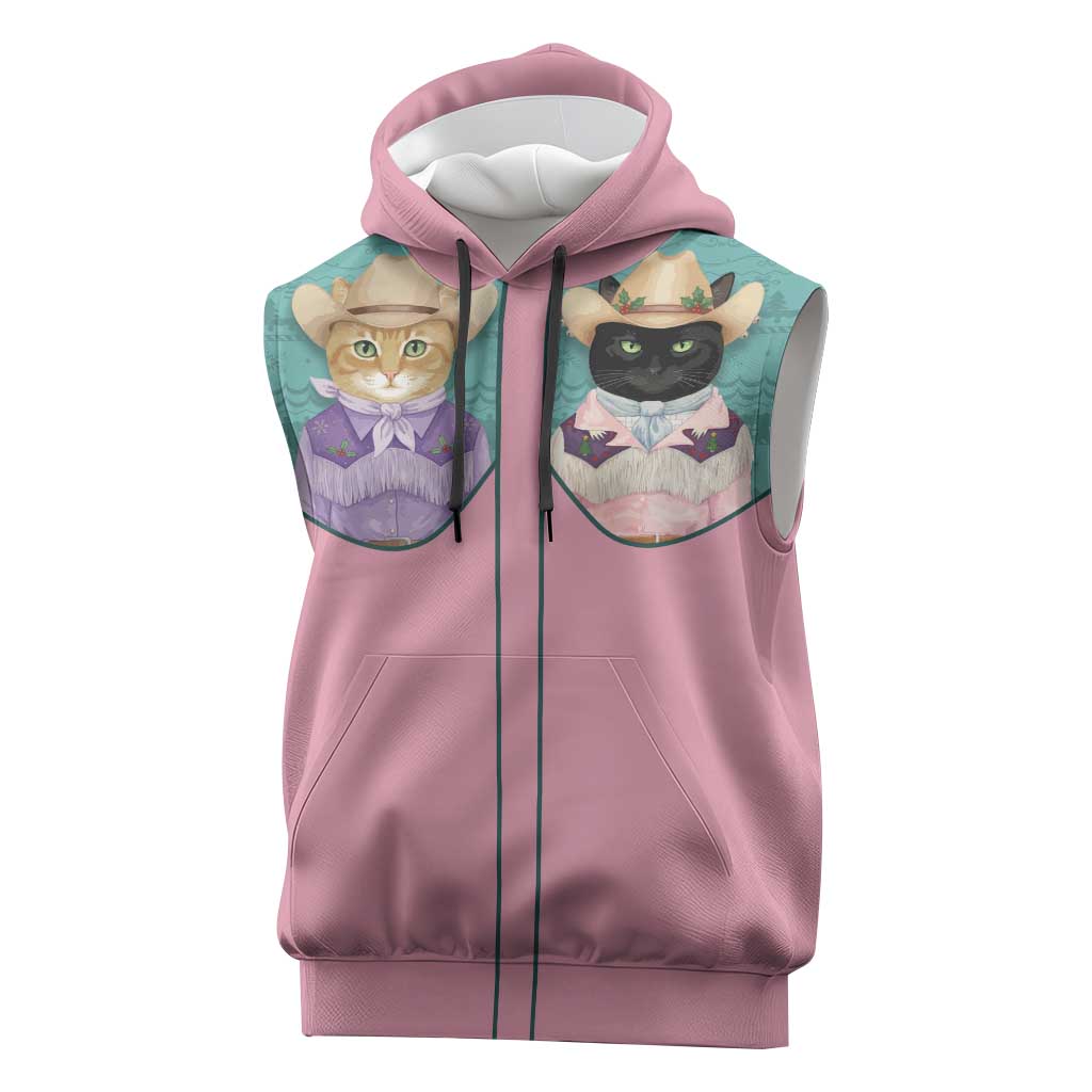 Western Yoke Sleeveless Hoodie Meowdy Christmas And A Meow Year - Wonder Print Shop
