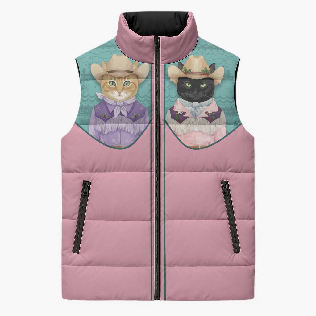 Western Yoke Sleeveless Puffer Jacket Meowdy Christmas And A Meow Year - Wonder Print Shop