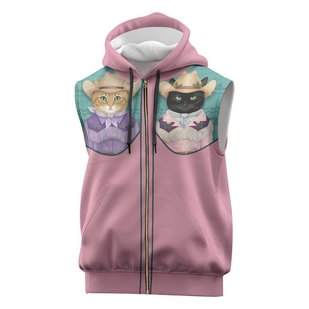 Western Yoke Sleeveless Zip Hoodie Meowdy Christmas And A Meow Year - Wonder Print Shop