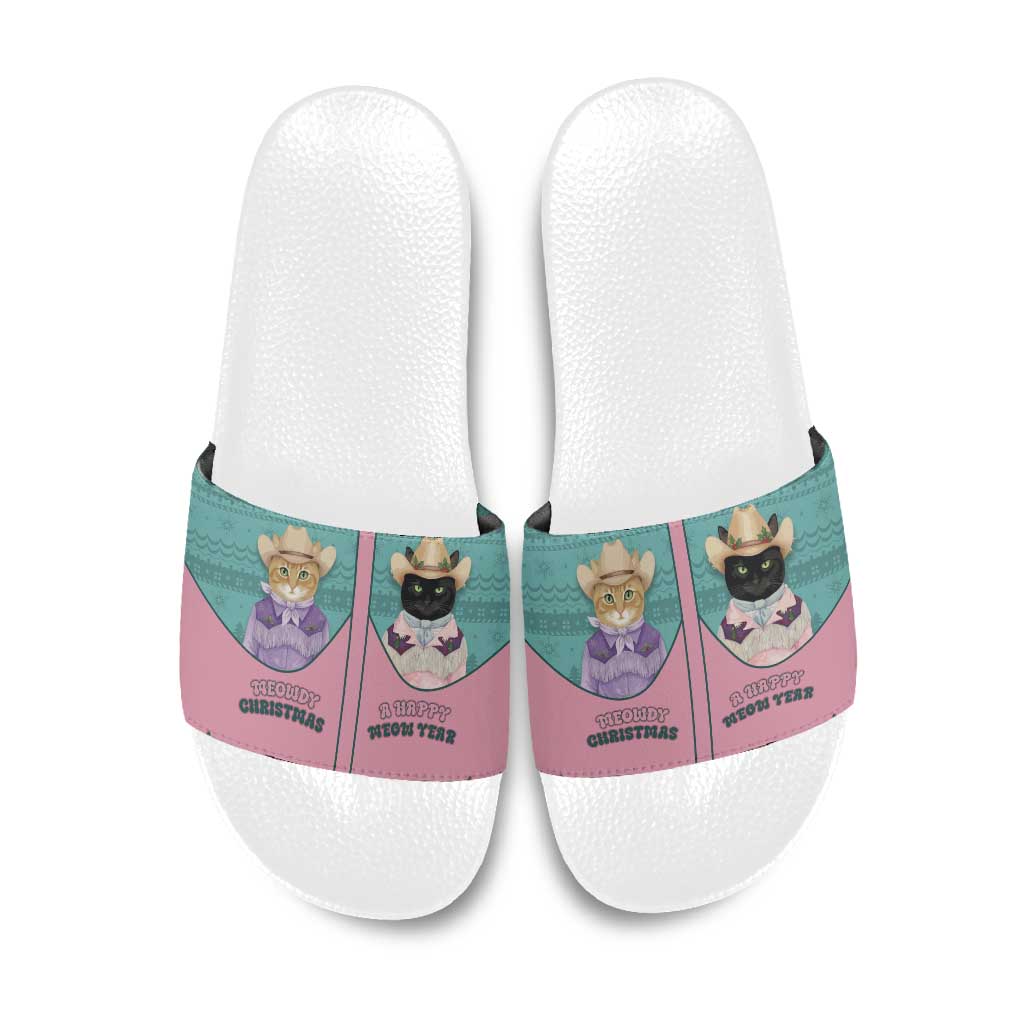 Western Yoke Slide Sandals Meowdy Christmas And A Meow Year - Wonder Print Shop
