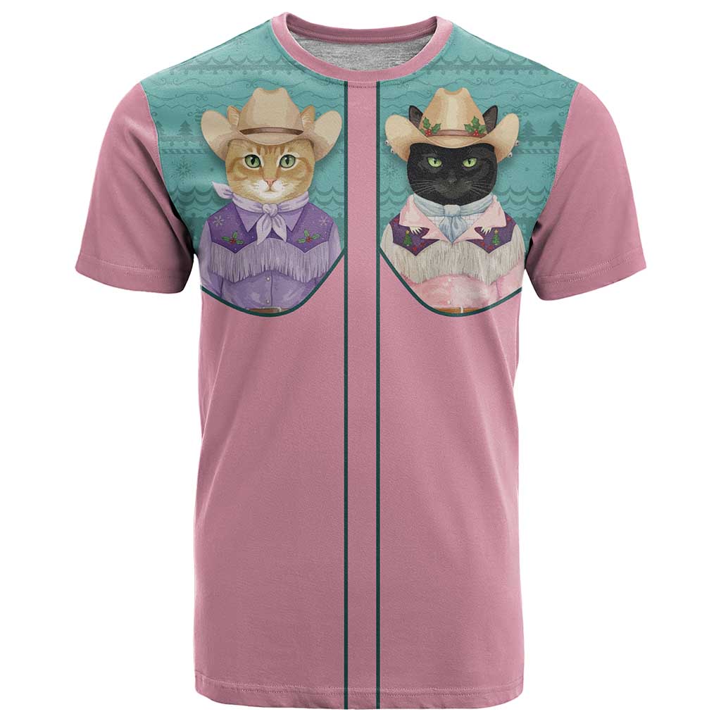 Western Yoke T Shirt Meowdy Christmas And A Meow Year - Wonder Print Shop