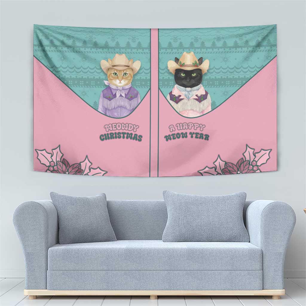Western Yoke Tapestry Meowdy Christmas And A Meow Year - Wonder Print Shop