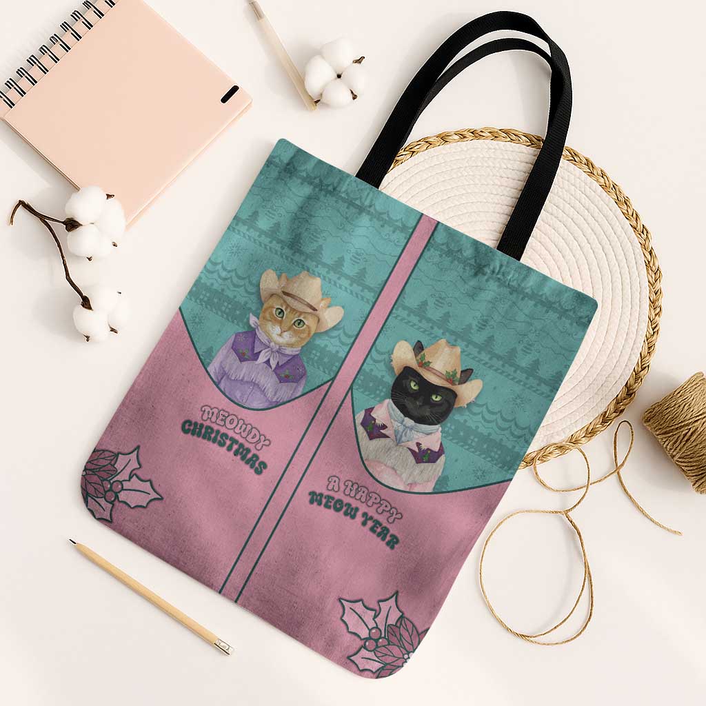 Western Yoke Tote Bag Meowdy Christmas And A Meow Year - Wonder Print Shop