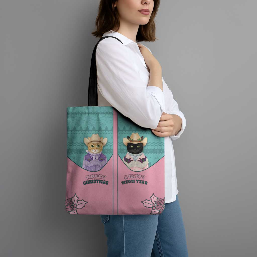Western Yoke Tote Bag Meowdy Christmas And A Meow Year - Wonder Print Shop