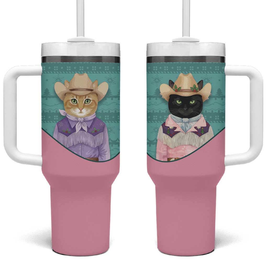 Western Yoke Tumbler With Handle Meowdy Christmas And A Meow Year - Wonder Print Shop