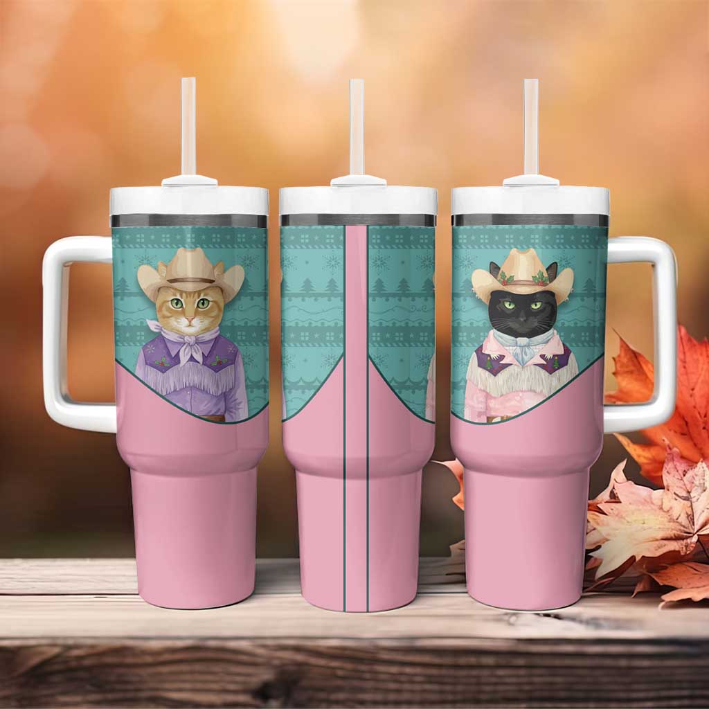 Western Yoke Tumbler With Handle Meowdy Christmas And A Meow Year - Wonder Print Shop