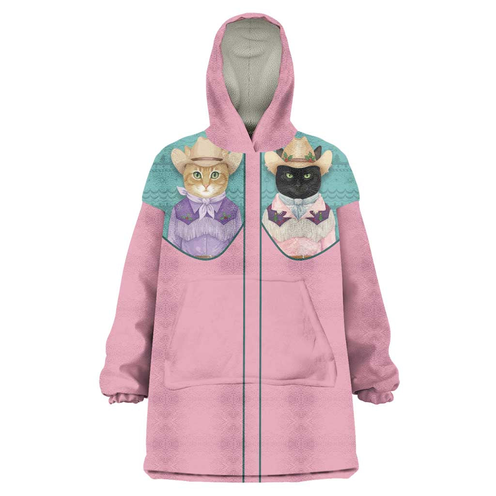 Western Yoke Wearable Blanket Hoodie Meowdy Christmas And A Meow Year - Wonder Print Shop