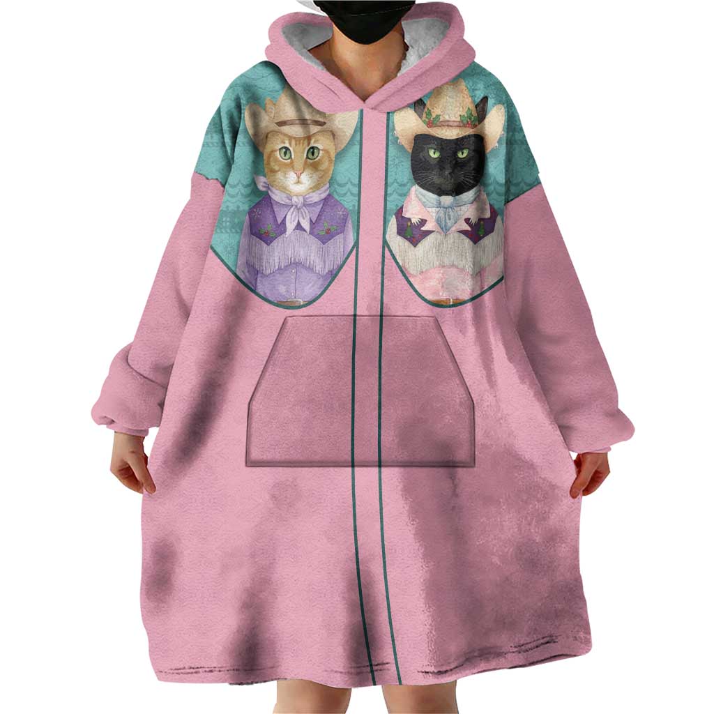 Western Yoke Wearable Blanket Hoodie Meowdy Christmas And A Meow Year - Wonder Print Shop