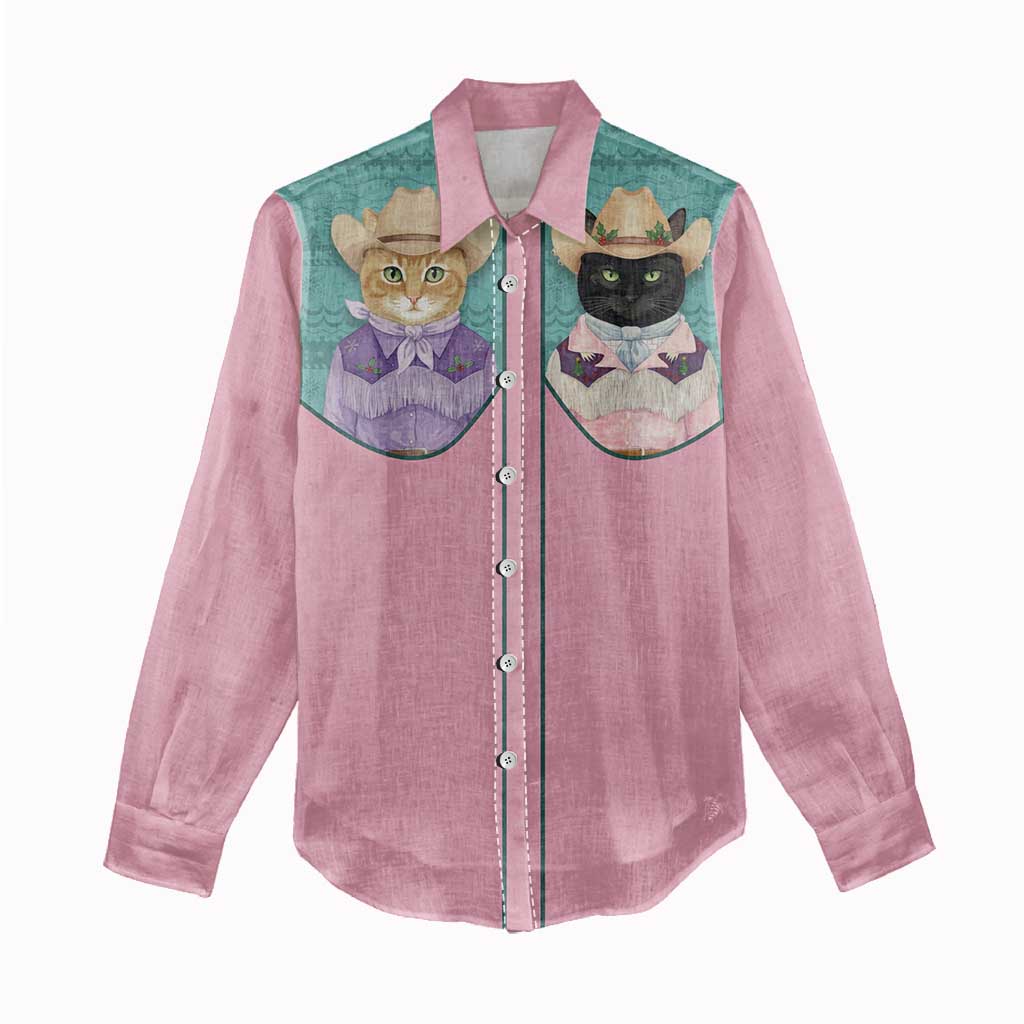 Western Yoke Women Casual Shirt Meowdy Christmas And A Meow Year - Wonder Print Shop