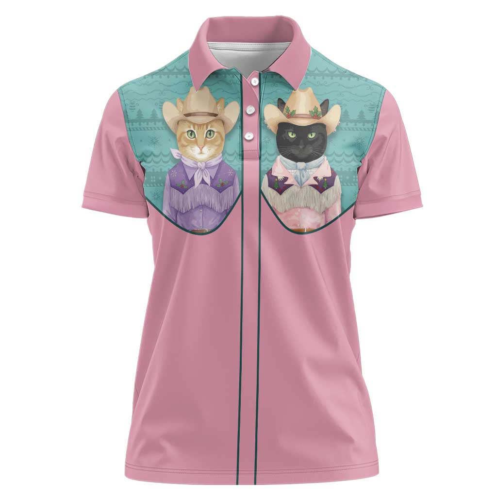 Western Yoke Women Polo Shirt Meowdy Christmas And A Meow Year - Wonder Print Shop