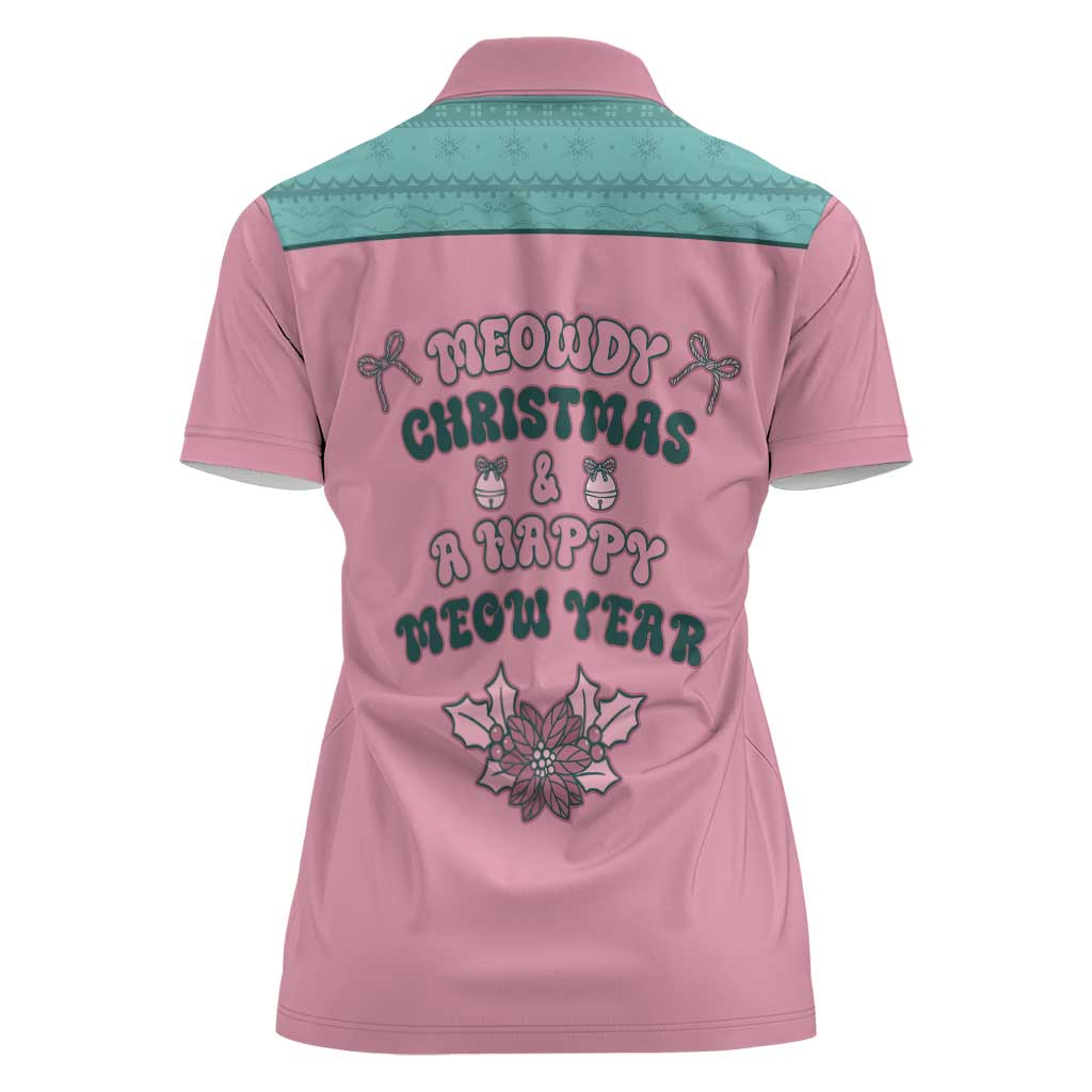 Western Yoke Women Polo Shirt Meowdy Christmas And A Meow Year - Wonder Print Shop