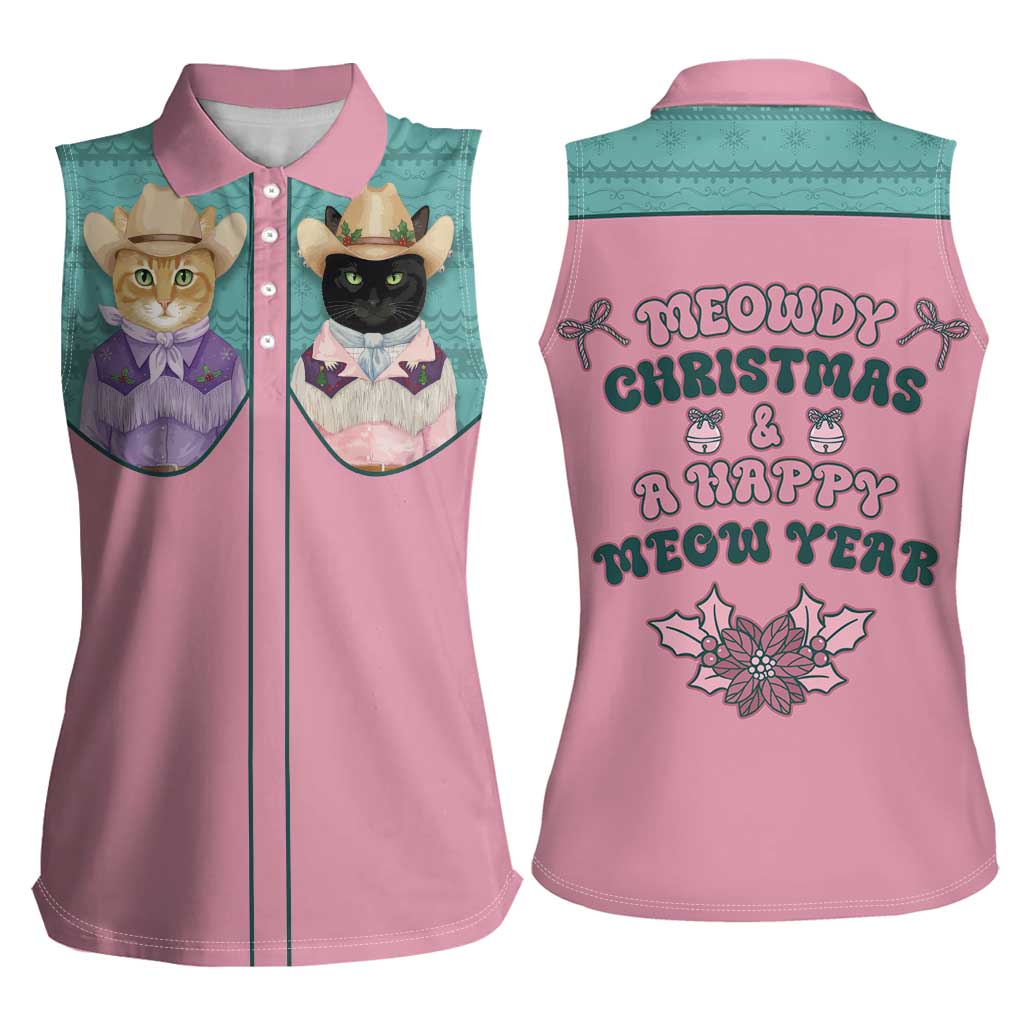 Western Yoke Women Sleeveless Polo Shirt Meowdy Christmas And A Meow Year - Wonder Print Shop