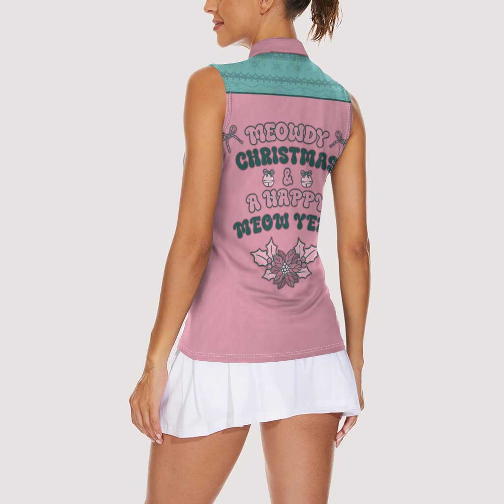 Western Yoke Women Sleeveless Polo Shirt Meowdy Christmas And A Meow Year - Wonder Print Shop