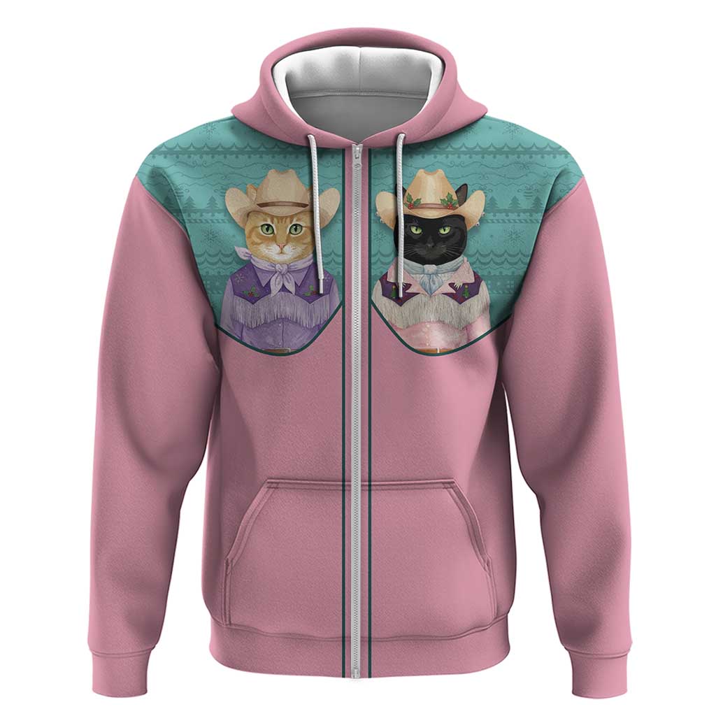 Western Yoke Zip Hoodie Meowdy Christmas And A Meow Year - Wonder Print Shop
