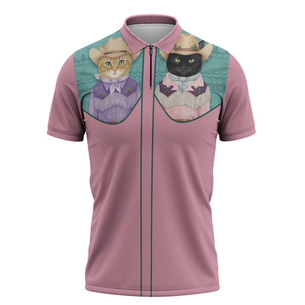 Western Yoke Zipper Polo Shirt Meowdy Christmas And A Meow Year - Wonder Print Shop