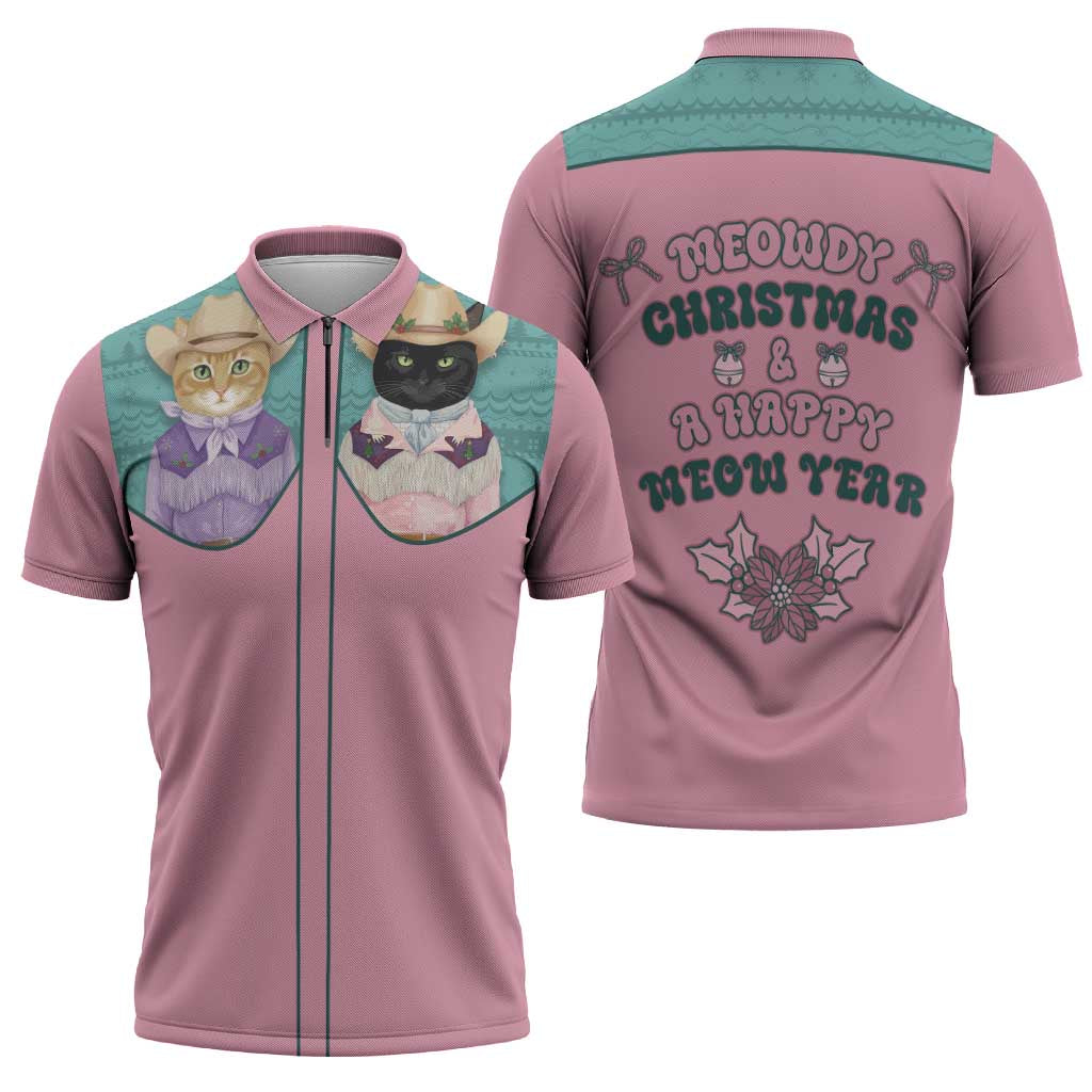 Western Yoke Zipper Polo Shirt Meowdy Christmas And A Meow Year - Wonder Print Shop
