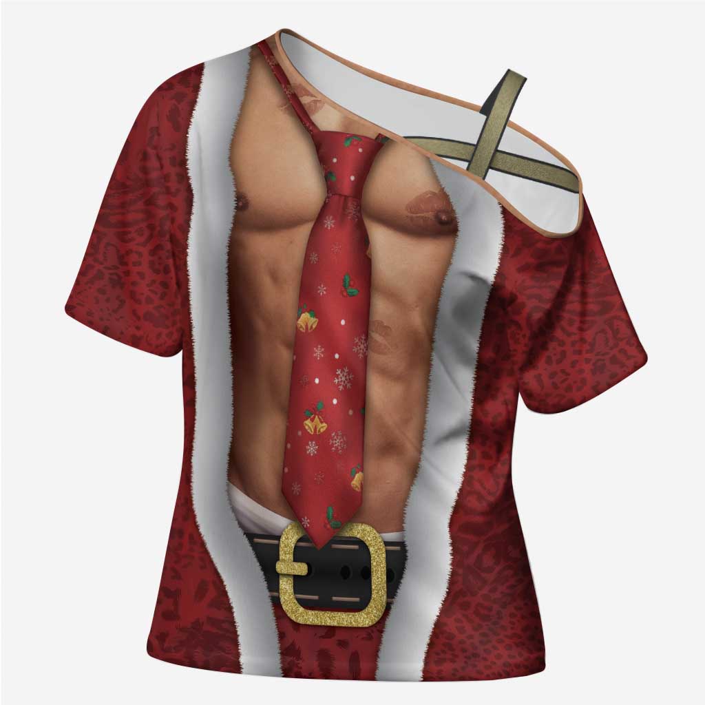 Christmas Costume Cross Shoulder Shirt Muscle Santa - Wonder Print Shop