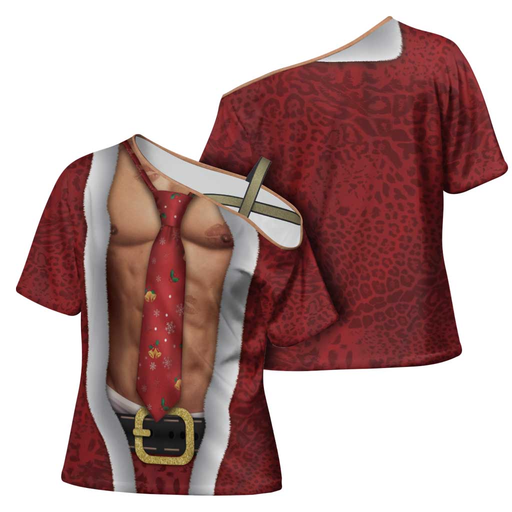 Christmas Costume Cross Shoulder Shirt Muscle Santa - Wonder Print Shop