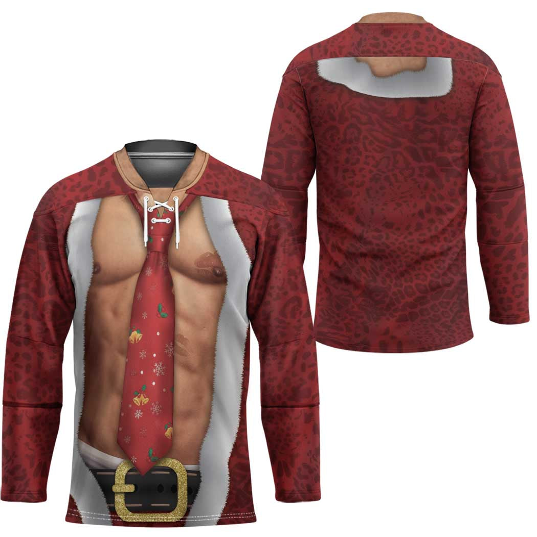 Christmas Costume Hockey Jersey Muscle Santa - Wonder Print Shop