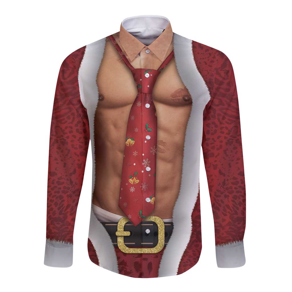 Christmas Costume Long Sleeve Button Shirt Muscle Santa - Wonder Print Shop