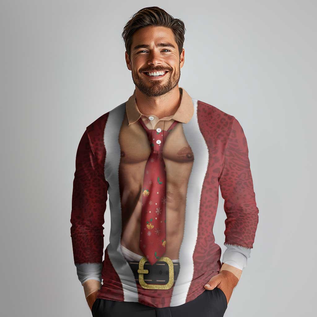 Christmas Costume Long Sleeve Polo Shirt Muscle Santa - Wonder Print Shop